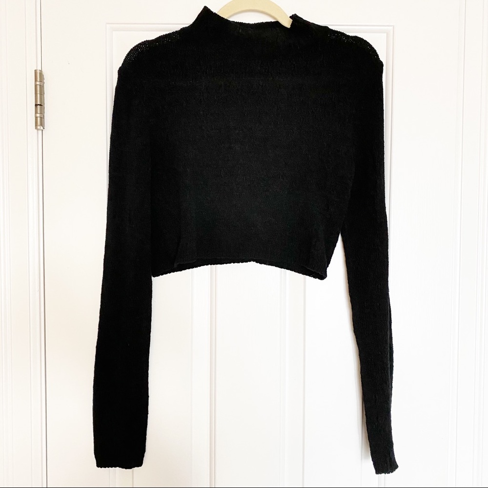 Wild Fable Mock Neck Black Knit Cropped Sweater